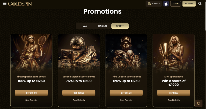 Bonuses at Gold Spin casino